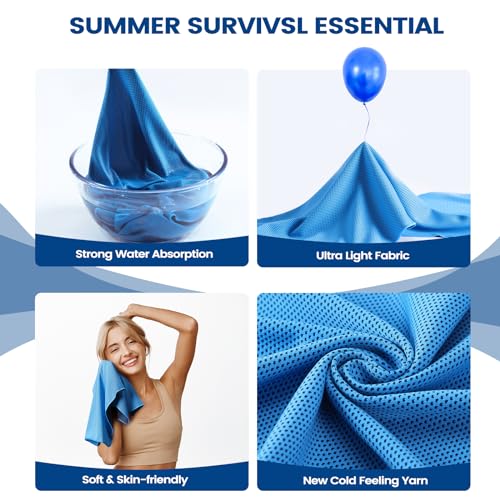Clothirily 6 Pack Cooling Towels, 40x12 Breathable Gym Towel for Neck Face | 6 Pack Set, Instant Cooling Effect, Breathable Microfiber, For Gym Yoga Camping Running, Quick-Dry&Reusable, Fits Neck&Face