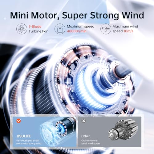 JISULIFE Portable Handheld Fan Life9, Turbo Airflow, Up to 18H Runtime | 5 Speeds, 5000mAh, Mini Pocket Design, Personal Fan for Travel, Concerts, Makeup, Trendy Gifts for Women Men -Black