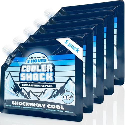 Cooler Shock Reusable Ice Packs for Cooler - Long Lasting Cold Freezer Packs for Coolers and Lunch Boxes - Cooler Ice Packs for Camping Gear, Fishing, Road Trips, Beach Must Haves