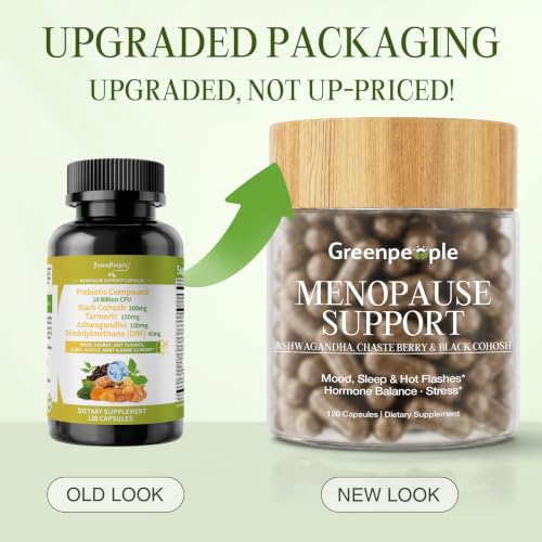 GREENPEOPLE Menopause Supplements for Women, 120 Vegan Capsules Gluten-Free | Menopause Support with Ashwagandha, Chatsberry, Black Cohosh & Red Clover for Hot Flashes, Mood, Sleep & Hormonal Balance