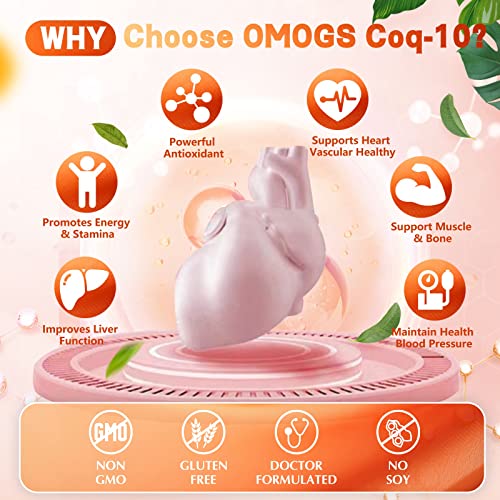 OMOGS CoQ10 400mg Softgels, Coenzyme Q10 High Absorption Supplements Support Heart Health, Cardiovascular Health, Immune System & Cellular Energy Production, Gluten Free, 90 Softgels