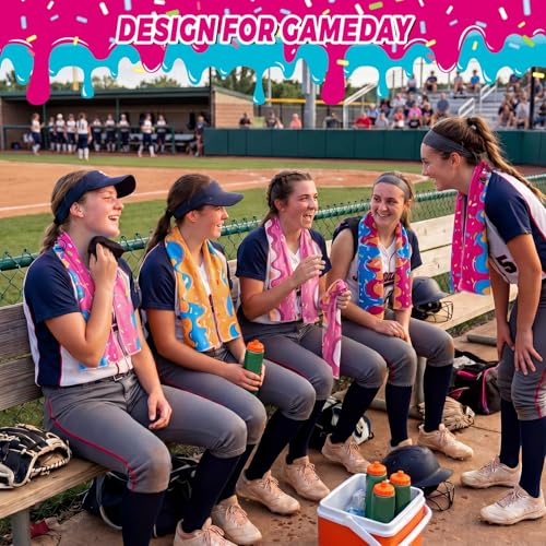 Tegeme 12 Counts Softball Ice Cream Drip Cooling Towels 40"x12" | Sport Team Gifts,Breathable,Chilly Ice,Fast Drying,Training Rag,Softball Party Favors