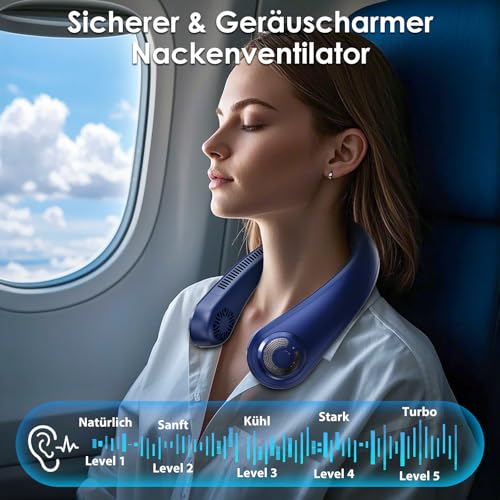 Portable Neck Fan with Neck Support, 5 Speeds, Lightweight, Rechargeable Personal Hands Free Wearable Neck Fans that Blow Cold Air for Hot Flashes, Disneyland, Travel Essentials, Gifts for Men Women