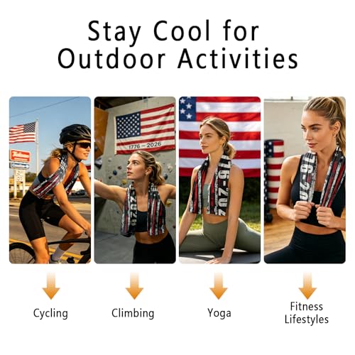 250th American Anniversary Cooling Towels for Sports with Storage Bag Heat Relief Easy Clean Cool Towel for Gym Outdoor Beach Microfiber Hot Weather Cooling Towels
