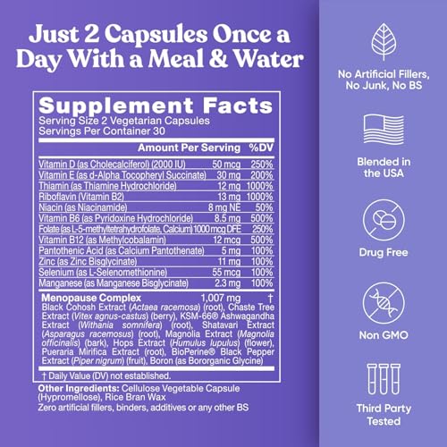 Staying Cool Hot Flash Relief for Women - Menopause Relief, 60 Capsules | Perimenopause & menopause supplements for women with Black Cohosh, Vitex & Ashwagandha for hormone balance and night sweats
