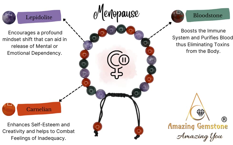 Amazing Gemstone Bracelet for Menopause - Bloodstone Lepidolite Carnelian Bracelet Set for Men Women Healing Calming Anxiety Stress Relief Gifts Pulseras Para Hombres Mujer Stocking Stuffers
