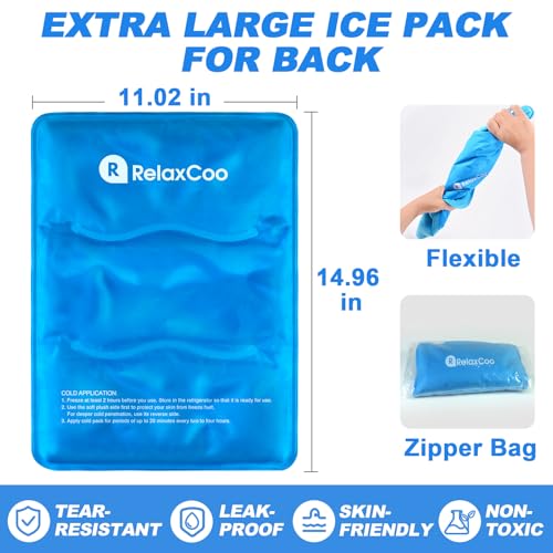 RelaxCoo Large Flexible Ice Pack for Injuries Reusable Gel, 11x14.5 Inches, Cold Compress for Hip, Shoulder, Knee, Back Pain, Swelling, Bruises, Surgery