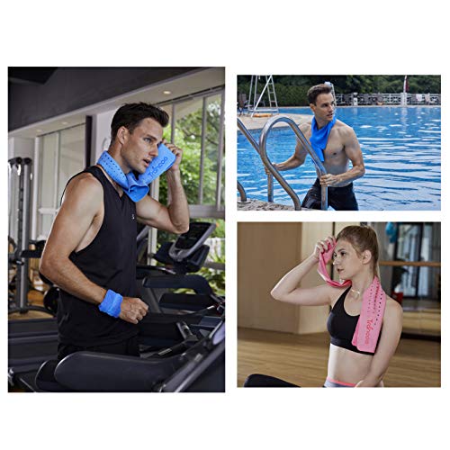 2 Packs PVA Cooling Towel(33"X7.85",Perforated Chill Towel, PVA Cooling Scarf,Sweat Rags for Workout, Neck Warp Sports Towel for Running, Hiking,Swimming Golf (Blue+Pink)