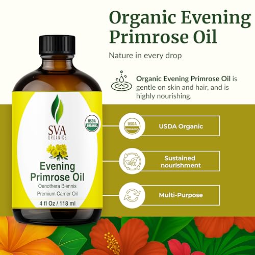 SVA ORGANICS Evening Primrose Carrier Oil with Dropper, 4 Fl Oz (118 ml)