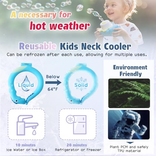 Neck Cooling Tube Kids Reusable Ice Ring Neck Cooler Tube for Kids Ice Ring Wearable Body Cooling Products for Outdoor Indoor, Relief for Hot Flashes and Summer (Pink Pony)