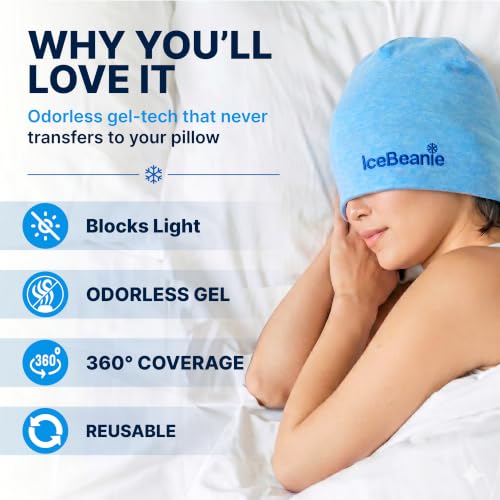 Migraine Relief Cap, Soft & Stretchy Gel Ice Hat, Reusable, Blue | Soft & stretchy gel tension headache relief, hot and cold therapy, relieves migraines, sports injuries