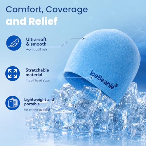 Migraine Relief Cap, Soft & Stretchy Gel Ice Hat, Reusable, Blue | Soft & stretchy gel tension headache relief, hot and cold therapy, relieves migraines, sports injuries