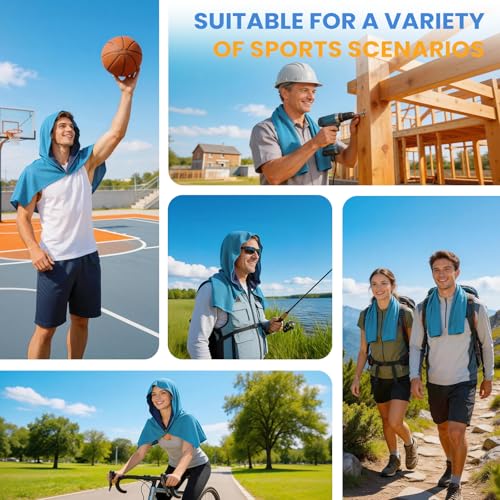 3 Pack Cooling Hoodie Towels for Neck and Face, Ice Towels for Hot Weather | UPF 50 Sun Protection & Instant Cooling, Soft Breathable Towel for Sport, Work Out, Gym, Camping & More Activities