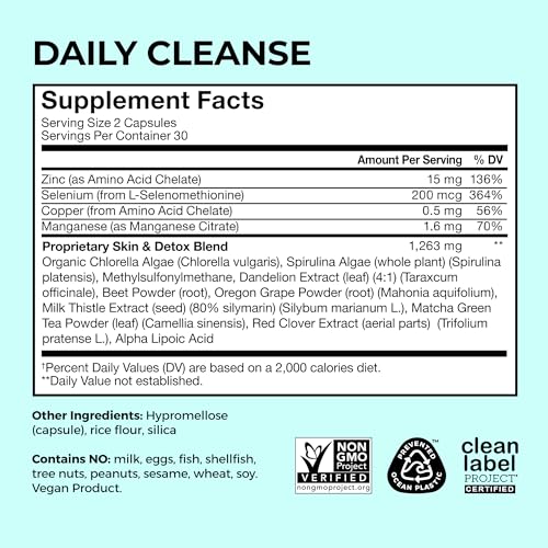HUM Daily Cleanse Skin Health Supplement, Clear Skin Support, 60 Count