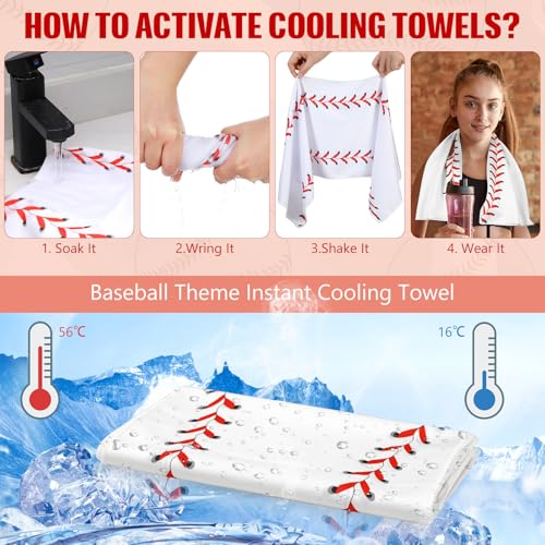 HunnmingRe 12 Pcs Mini Baseball Cooling Towel with Snap Loop, 30" x 9" Cooling Towel for Neck and Face Breathable Chilly, Microfiber Sport Rags for Baseball Team Gift, Cold Sweat Rag for Sport