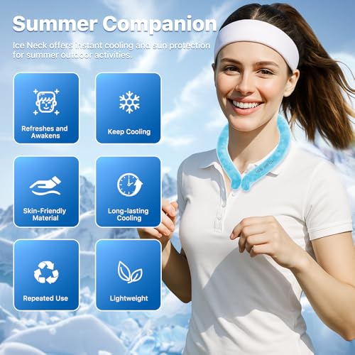 Cooling Neck Wrap for Summer Heat Relief, Wearable Ice Neck Cooling Tube with Quick Freeze Gel, Reusable Hands-Free Cold Band Lasts Up to 5 Hours for Outdoor, Yardwork, Workouts