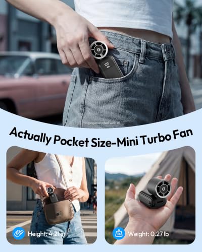 Gaiatop Portable Mini Fan Handheld, 3-in-1 Foldable Pocket Fan, Up to 15H | Personal Small Hand Fan, 6-Speed Turbo Cooling, USB Rechargeable, Outdoor Travel Essentials, Gifts for Women Men Teens, Black