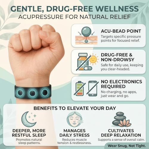 Sleep Wristband – Acupressure Band - Adjustable | Natural Relaxation, Balance, & Sleeplessness, Latex-Free, Bedtime Calm, Stress Relief