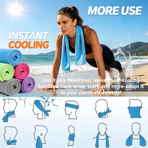 Cooling Towel for Neck and Face, 5 Pack Soft Microfiber Cold Towel | 40 X 12 Inch Breathable Cooling Towels, Cool Towels For Neck Hot Weather, Sports, Yoga, Workout, Running, Golf, Camping