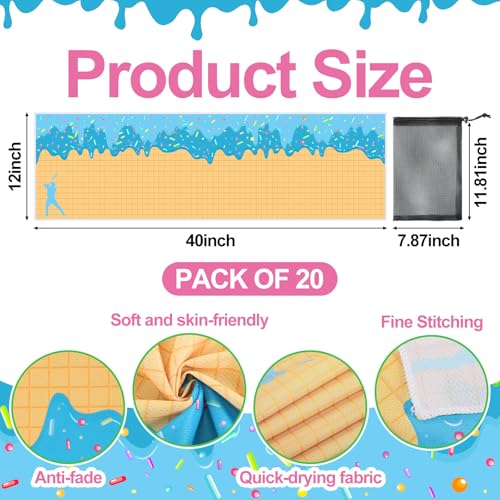 Peryiter 20 Pcs Ice Cream Drip Baseball Cooling Towel 40 x 12 Inch Breathable Ice Towel with Storage Bag Quick Dry Baseball Team Gift Fitness Camping Gym Running Sports Party Favors Coach Gift