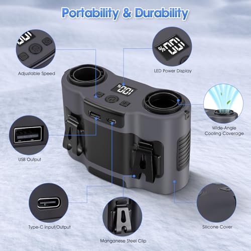 42H Portable Waist Fan, 28000mAh Rechargeable Wearable Belt Fans, 16000 RPM Cooling Neck Body Powerful Shirt Personal Cooling Fan for Outdoor Jobsite Camping Travel in Grey