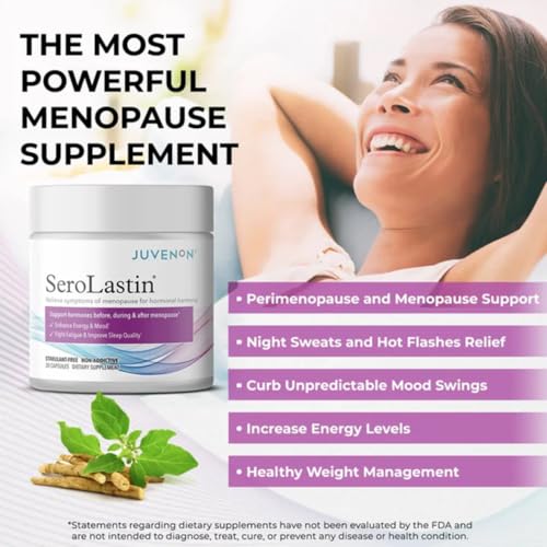 Juvenon Menopause Supplements for Women Mood Support, Hot Flashes Relief, Peri-Menopausal Support, Hormone Balance, Promote Calm, Energy, Clarity, Sleep, Natural Herbal Supplement, (30 Capsules)