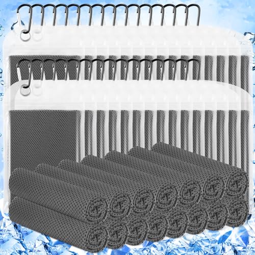 Hosuly 30 Pack Cooling Towels 40"x12" Cooling Neck Wraps Soft Breathable Chilly Towel Ice Towels Microfiber Workout Towel for Yoga Sport Running Workout Gym Camping Fitness Activities(Dark Gray)