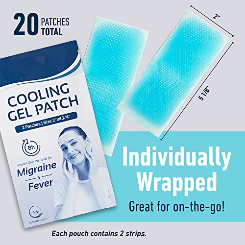 Cooling Patches for Fever and Headache, 20 Pack Migraine Relief for Kids | Cooling Relief for Teens and Adults, Tension and Sinus Headache Patches, Lasts 8 Hours