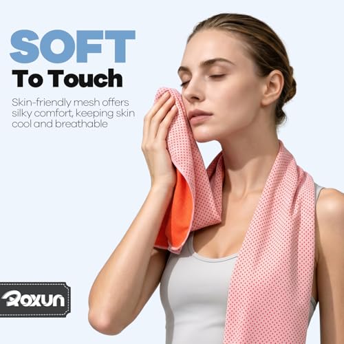 ROXUN Cooling Towels, 4 Pack (40''x12'') Chilly Ice Rags for Neck and Face | Gray+Dark Gray+Blue+Black, Soft Breathable, Sports and Outdoor Workouts, Comes with Storage Bags & Carabiners