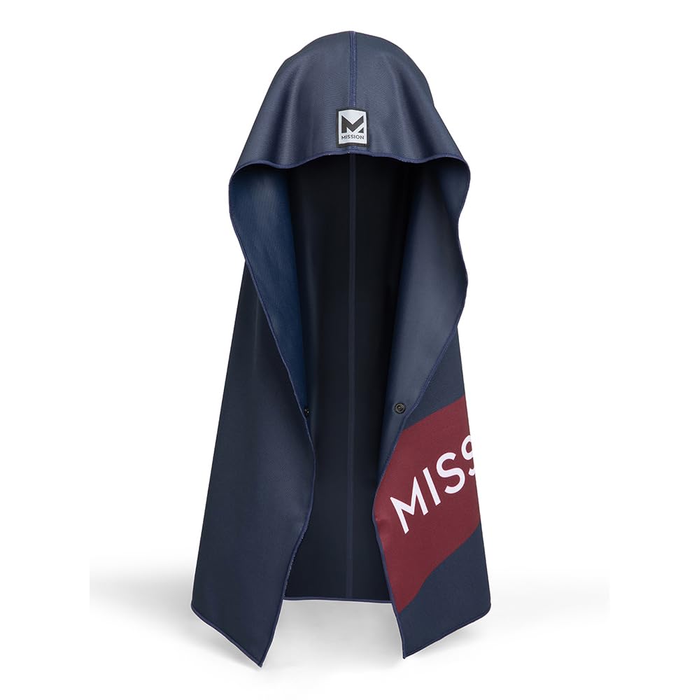 MISSION Max Plus Cooling Hoodie Towel- Hood Towel, Cools Instantly When Wet, UPF 50 Sun Protection, Contours Your Head to Stay in Place, Great for Sports, Fitness, Gym (Navy)