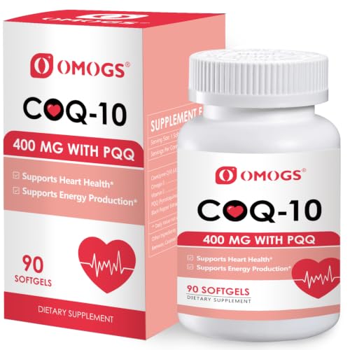 OMOGS CoQ10 400mg Softgels, Coenzyme Q10 High Absorption Supplements Support Heart Health, Cardiovascular Health, Immune System & Cellular Energy Production, Gluten Free, 90 Softgels