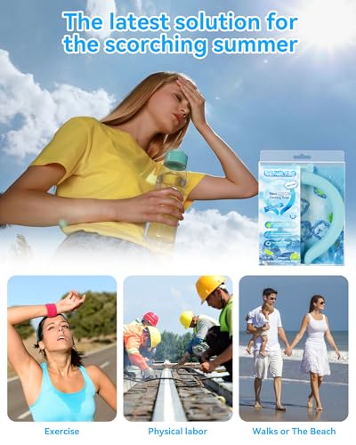 Neck Cooling Tube Wraps Ice Ring Neck Cooler Personal Ice Pack Wrap for Hot Weather Gel Reusable Wearable Gel Cooling for Summer Heat Hot Flashes Freezer Below 64.4℉