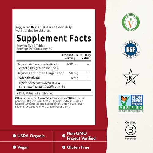 Garden of Life Organic Ashwagandha with Probiotics & Ginger, 60 Day Supply