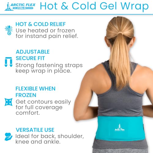 Arctic Flex Reusable Hot & Cold Gel Ice Pack Wrap with Strap - Therapy | Injuries, Pain, Shoulder, Knee, Back, Elbow & Foot - Flexible Wrap Around Cold Pack & Compress