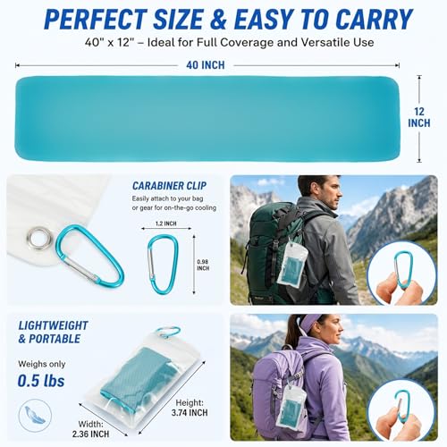 Amgico 6 Pack Cooling Towel 40"X12", Cooling Towels for Neck and Face, Quick Dry Soft Breathable Reusable Microfiber Towels for Hot Weather, Camping, Hiking, Beach, Workout, Running & More Activities