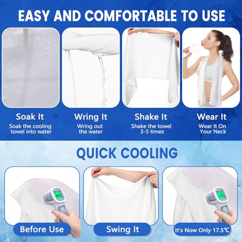 Hosuly 150 Pack Cooling Towels Bulk 40 x 12 Inch Large Chilly Breathable Sweat Sports Cold Towels Sublimation Microfiber Ice Neck Rag for Hot Weather Workout Gym Team Gift (Dark Blue,Light Blue,White)