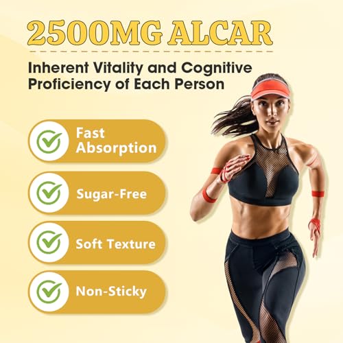 Acetyl L-Carnitine Supplement, Natural Nutrition Supplement for Boost Energy, Immunity, Vegan, Orange Flavor, 60 Count