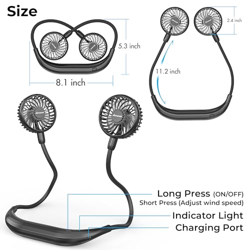 AMACOOL Portable Neck Fan, Lightweight Wearable with Hands-Free Comfort | 360° Adjustable Personal Fan with Ultra Quiet & Strong Wind, Gifts for Men Women Hot Flashes Cruise Travel Outdoor Sports
