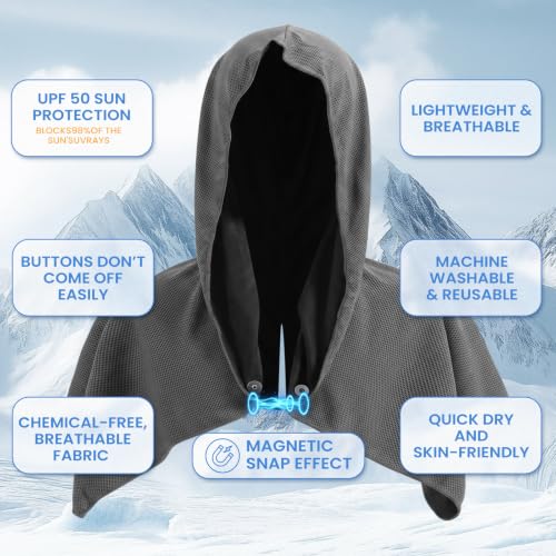 2 Pack Cooling Hoodie Towels for Neck and Face, Ice Towels for Hot Weather | UPF 50 Sun Protection & Instant Cooling, Soft Breathable Towel for Sport, Work Out, Gym, Camping & More Activities
