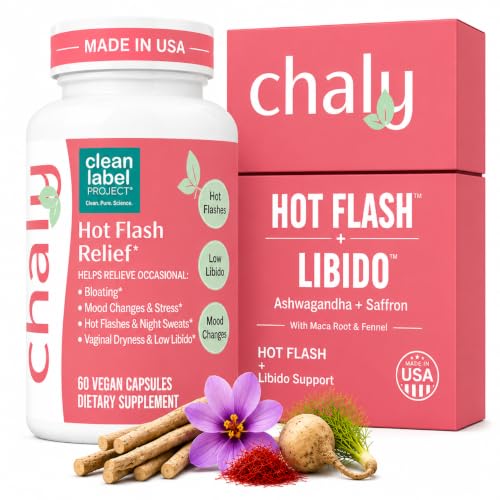 Chaly Perimenopause & Menopause Supplement for Women – Non-Hormonal Hormone Balance for Hot Flashes, Mood & Libido – KSM-66 Ashwagandha, Affron Saffron – Clean Label Project Certified, Vegan, 60 Ct