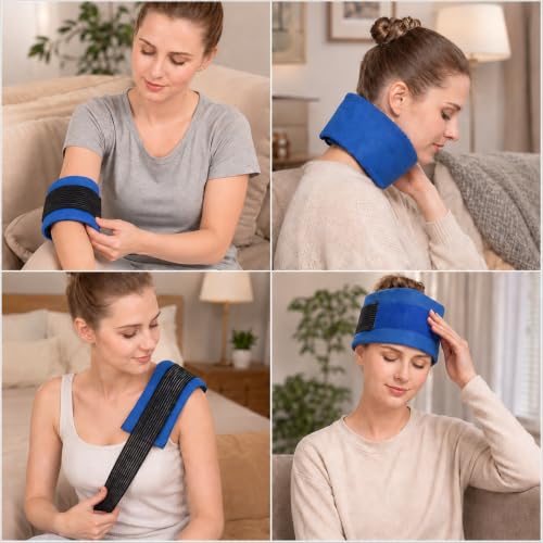 Headache Ice Pack Wrap with Strap, Reusable Gel Ice Pack for Injuries, Hot Cold Pack for Head Neck Knee Arms, 2 Flexible Gel Pack for Headache Relief, Migraine, Fever, Joint Pain, Muscle Soreness