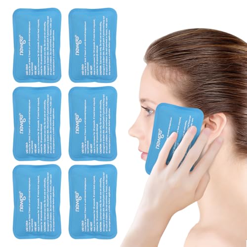 NEWGO Mini Ice Packs, Reusable Cold Gel for Pain Relief, 6 Pack | 4.5”x3.2“, Soothes Face Surgery, Tooth Pain, Tired Eyes, Headaches, Breastfeeding Discomfort, and Kid's Boo Boos