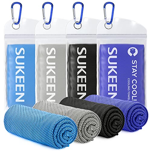 Sukeen 4'lü Soğutucu Havlu Seti (40"x 12"), Soğutucu Boyun Sargısı, Yumuşak Buz Havlusu | Hafif, Nem Emici, Uzun Süre Kalıcı, Nefes Alabilir File Kumaş; Spor, Açık Hava, Yoga, Tenis, Golf, Koşu, Spor Salonu, Kamp, Üniversite, Seyahat için