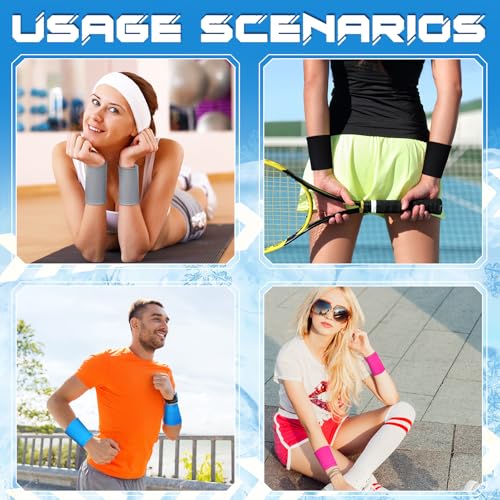 8 Pack Cooling Wristbands for Women Men Breathable Athletic Exercise Wrist Sweatband Quick Dry Sweat Heat Absorbing Wristbands for Tennis Outdoor Yoga Camping(Blue, Black, Gray, Rose Red)