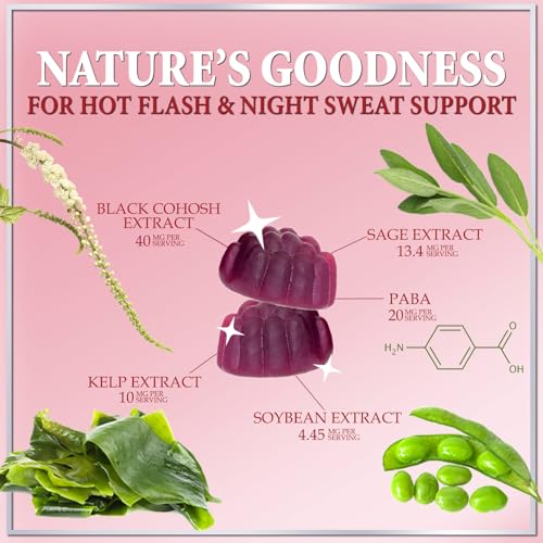 Menopause Supplement Gummies - Women's Menopause Relief with Black Cohosh for Natural Mild Hot Flashes & Night Sweats Support - Complete Female Menopause Support Gummy Supplements - 60 Gummies