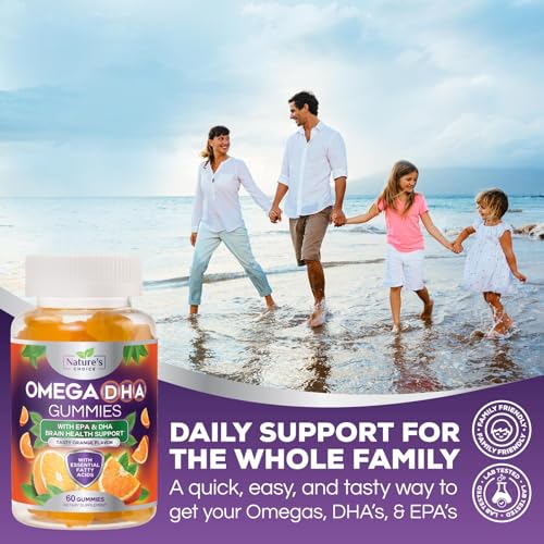 Omega 3 Fish Oil Gummies - Triple Strength Omega3 Gummy - DHA & EPA Fatty Acids for Heart Health, Joint & Brain Support, Nature's High Absorption Omega Fish Oil Supplement, Orange Flavor- 60 Gummies