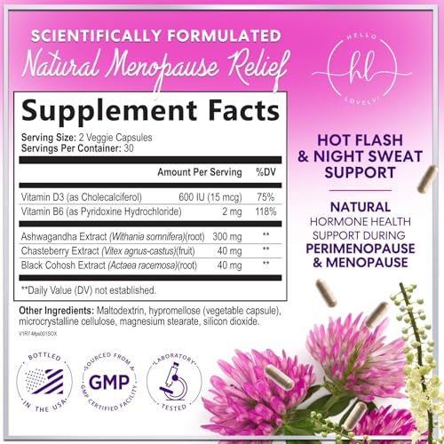 Menopause Supplements for Women - Complete Hot Flash Night Sweats & Menopause Relief Pills, Probiotics with Dong Quai & Black Cohosh for Vaginal, Digestive Support - 60 Capsules