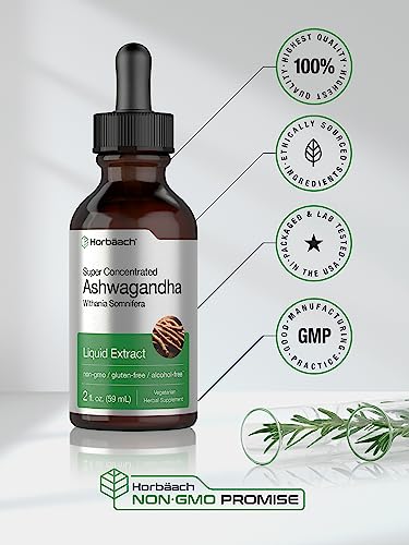 Horbäach Ashwagandha Liquid Drops | 2 Fl Oz | Tincture Root Extract