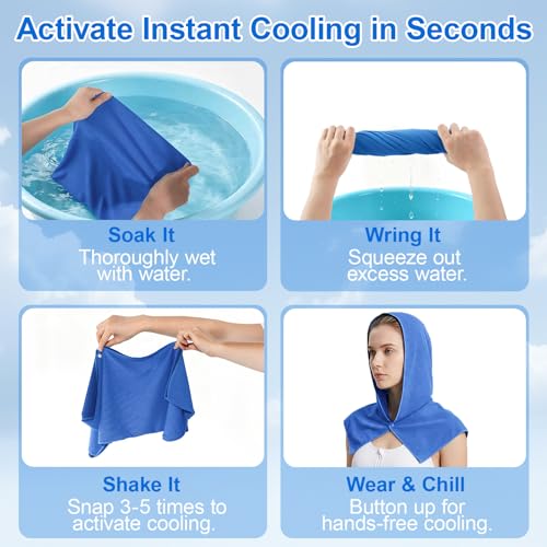 1 Pack Cooling Hoodie Towels for Neck and Face, UPF 50 Sun Protection & Instant Cooling Towels for Hot Weather, Soft Breathable Towel for Work Out, Sport, Gym, Camping & More Activities