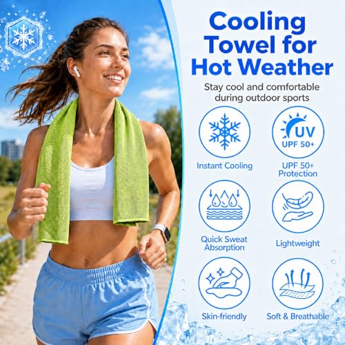 4 Pack Cooling Towels (40" × 12"), Soft Breathable Cooling Microfiber Ice Towels for Neck & Face, Instant Cooling Neck Wraps for Golf, Gym, Running, Yoga, Camping, Outdoor Sports & Hot Weather